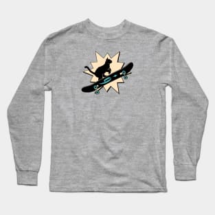 Cool Skater Black Cat in beige Long Sleeve T-Shirt